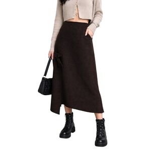 EVA TRALALA Paris Asymmetrical Wool Midi Skirt Brown Dark Academia Cargo 4